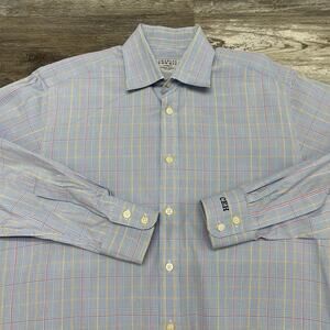 Charles Tyrwhitt Blue Yellow Plaid Mens‎ 15.5 Long Sleeve Button Up Shirt Preppy
